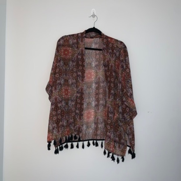 🦋 Garage Black Tassel Kimono Cardigan - Picture 1 of 5